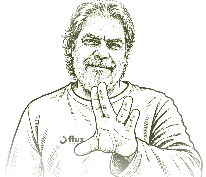 Ilustração do retrato do Adolfo, fundador da flux.